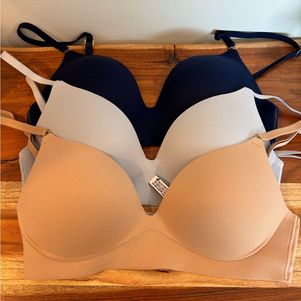 Victoria's Secret Smooth Wireless Push Up Bras - Navy, Light Gray, Nude